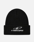 BLACK ORBIT BEANIE — front view, flat lay