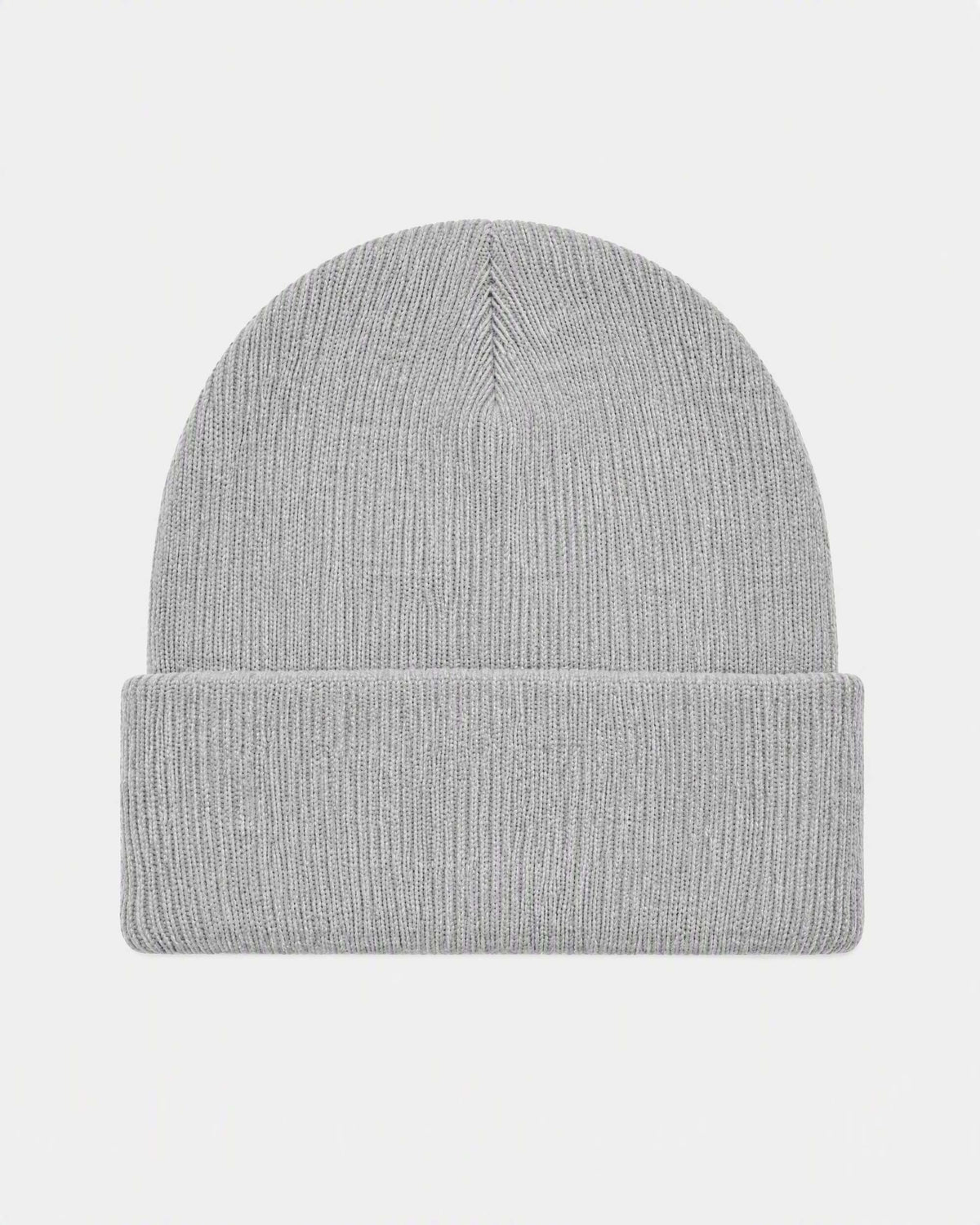 GREY ORBIT BEANIE — back view, flat lay