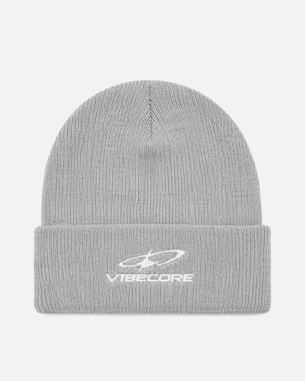 GREY ORBIT BEANIE — front view, flat lay