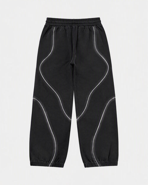 BLACK ORBIT JOGGER — back view, flat lay