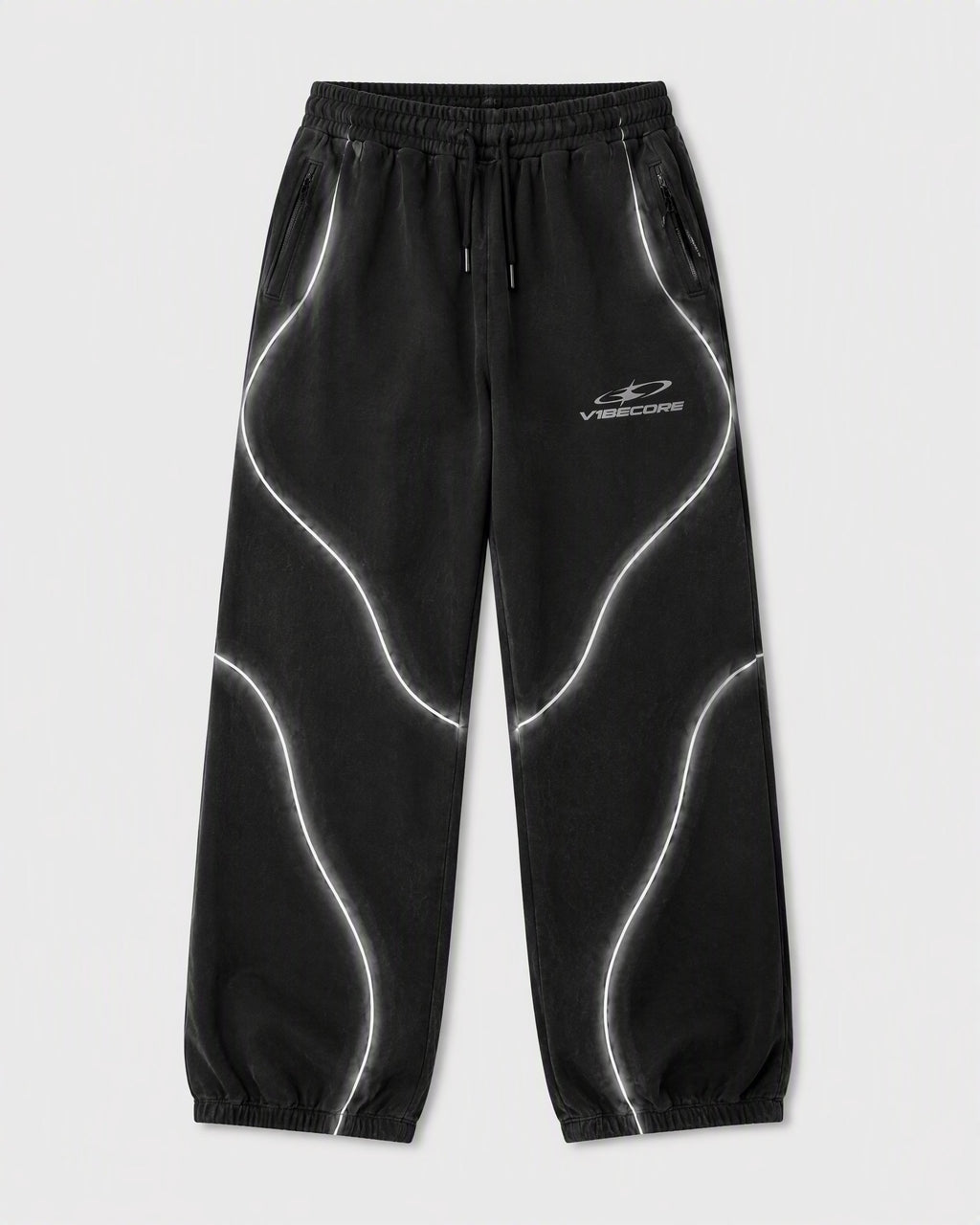BLACK ORBIT JOGGER — front view, flat lay