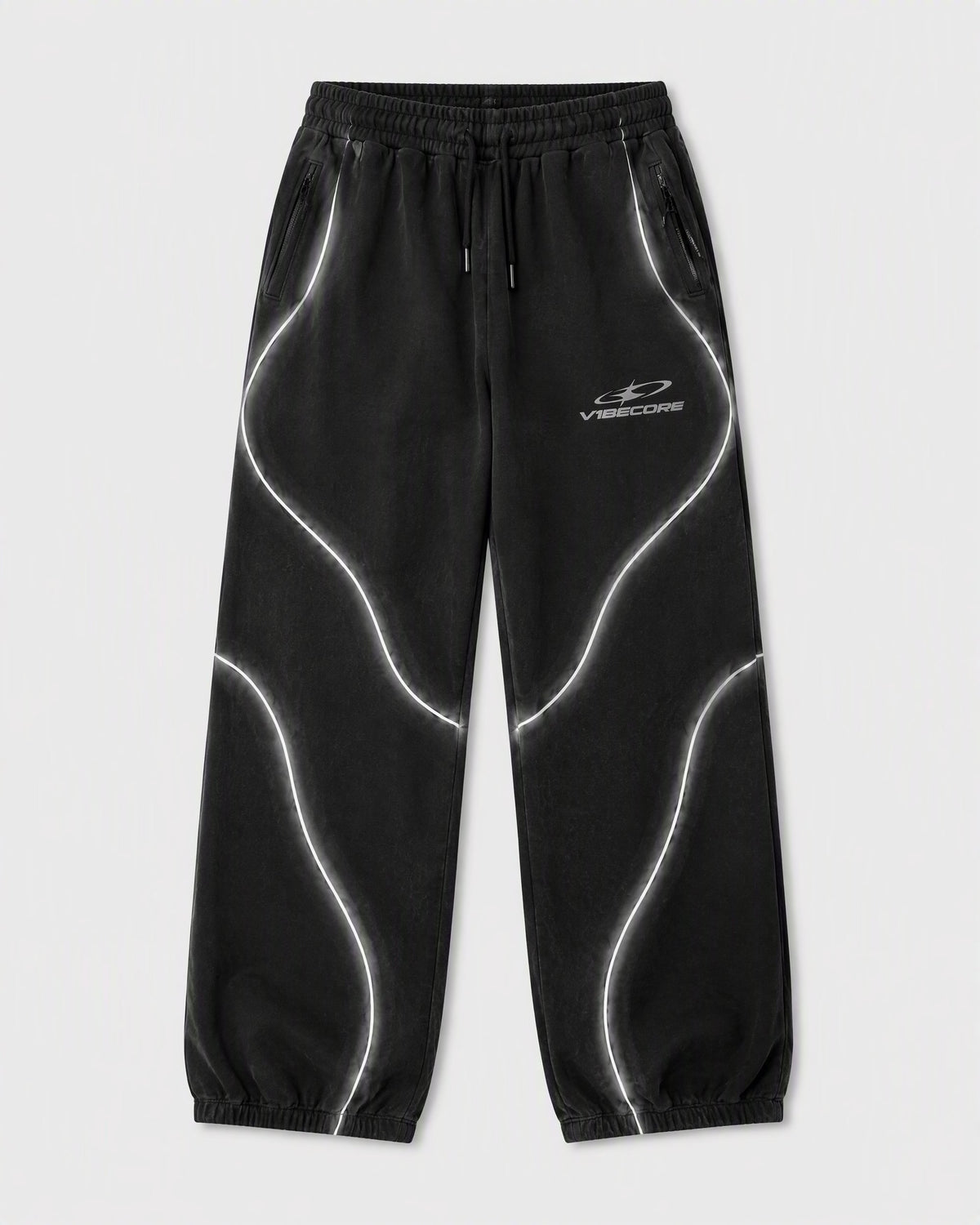 BLACK ORBIT JOGGER — front view, flat lay