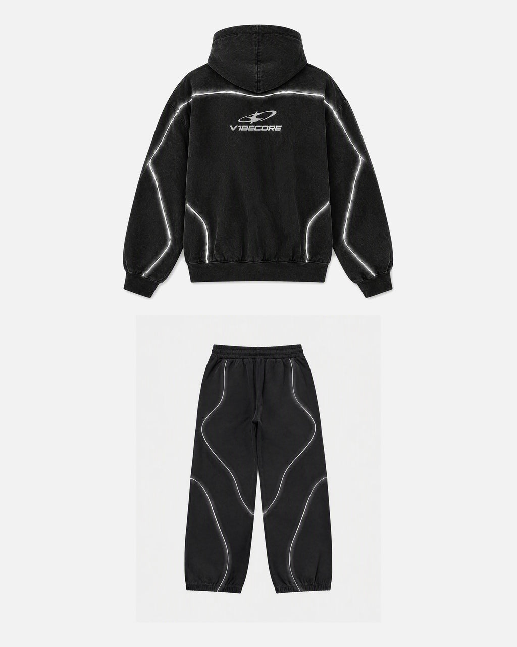 BLACK ORBIT SET — back view, flat lay