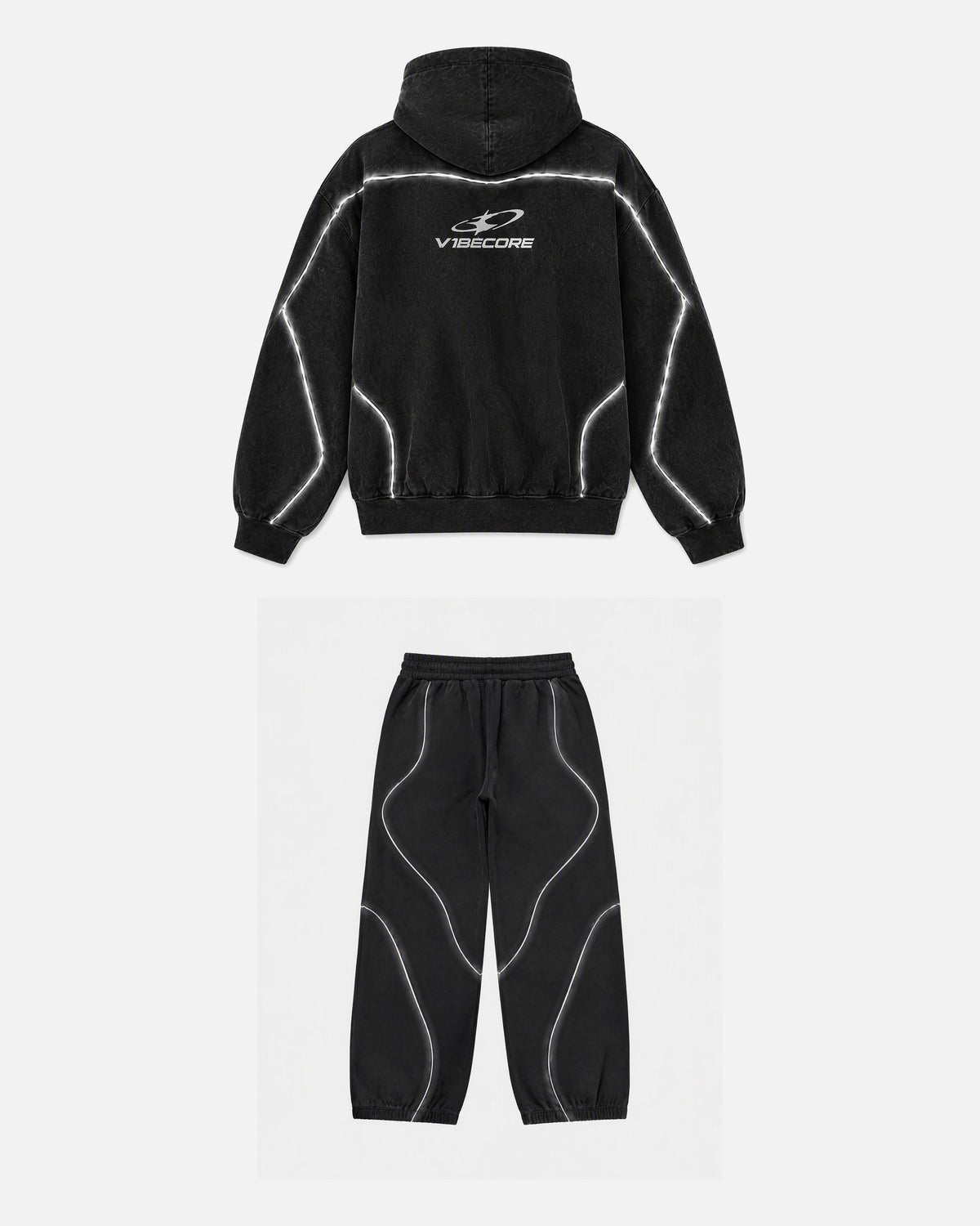 BLACK ORBIT SET — back view, flat lay