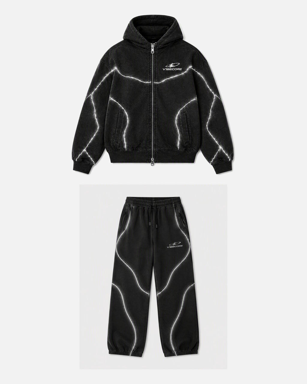 BLACK ORBIT SET — front view, flat lay