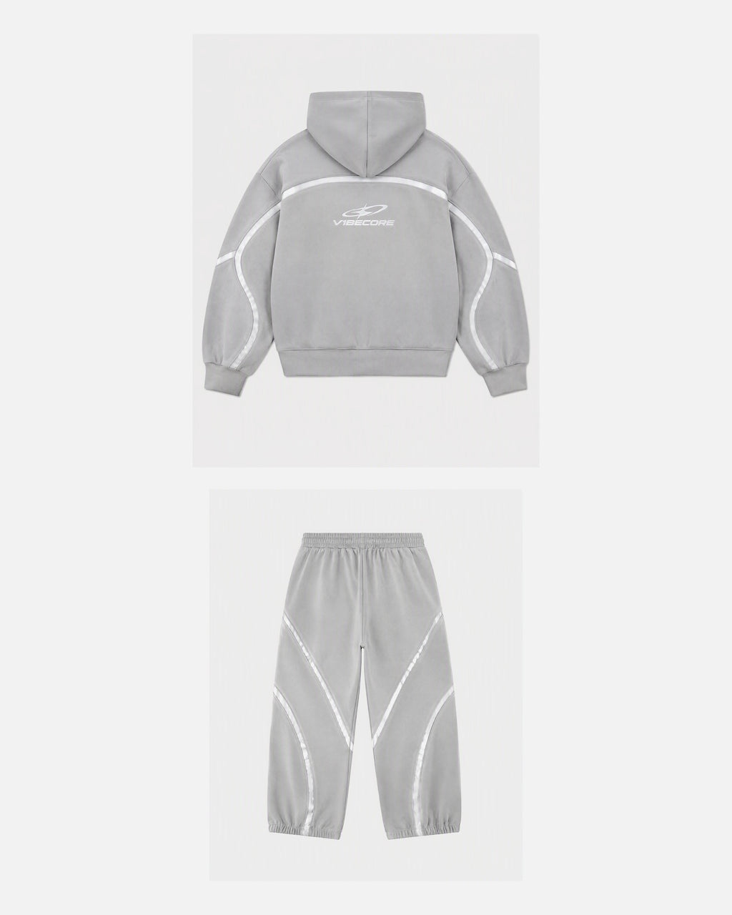GREY ORBIT SET — back view, flat lay