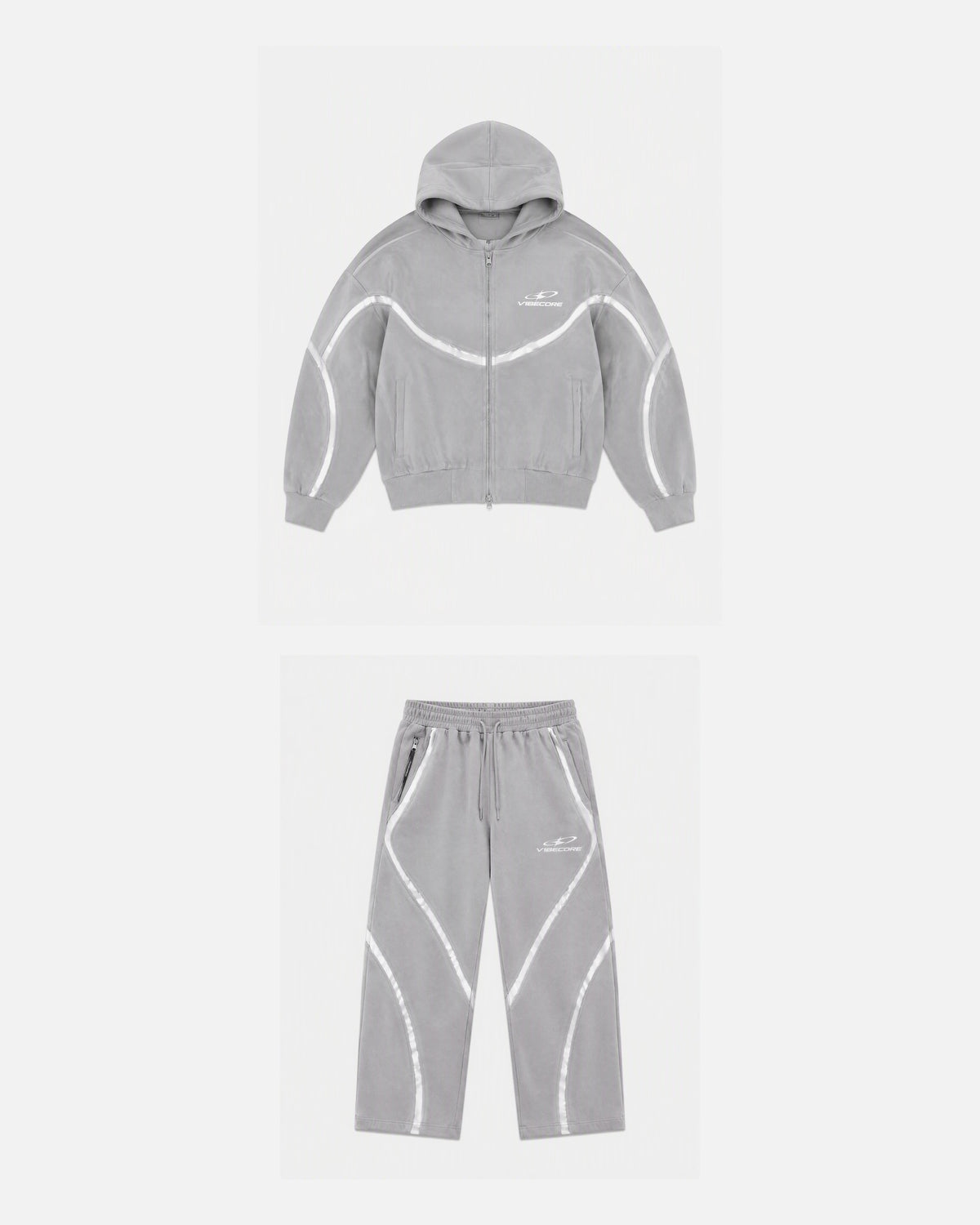 GREY ORBIT SET — front view, flat lay