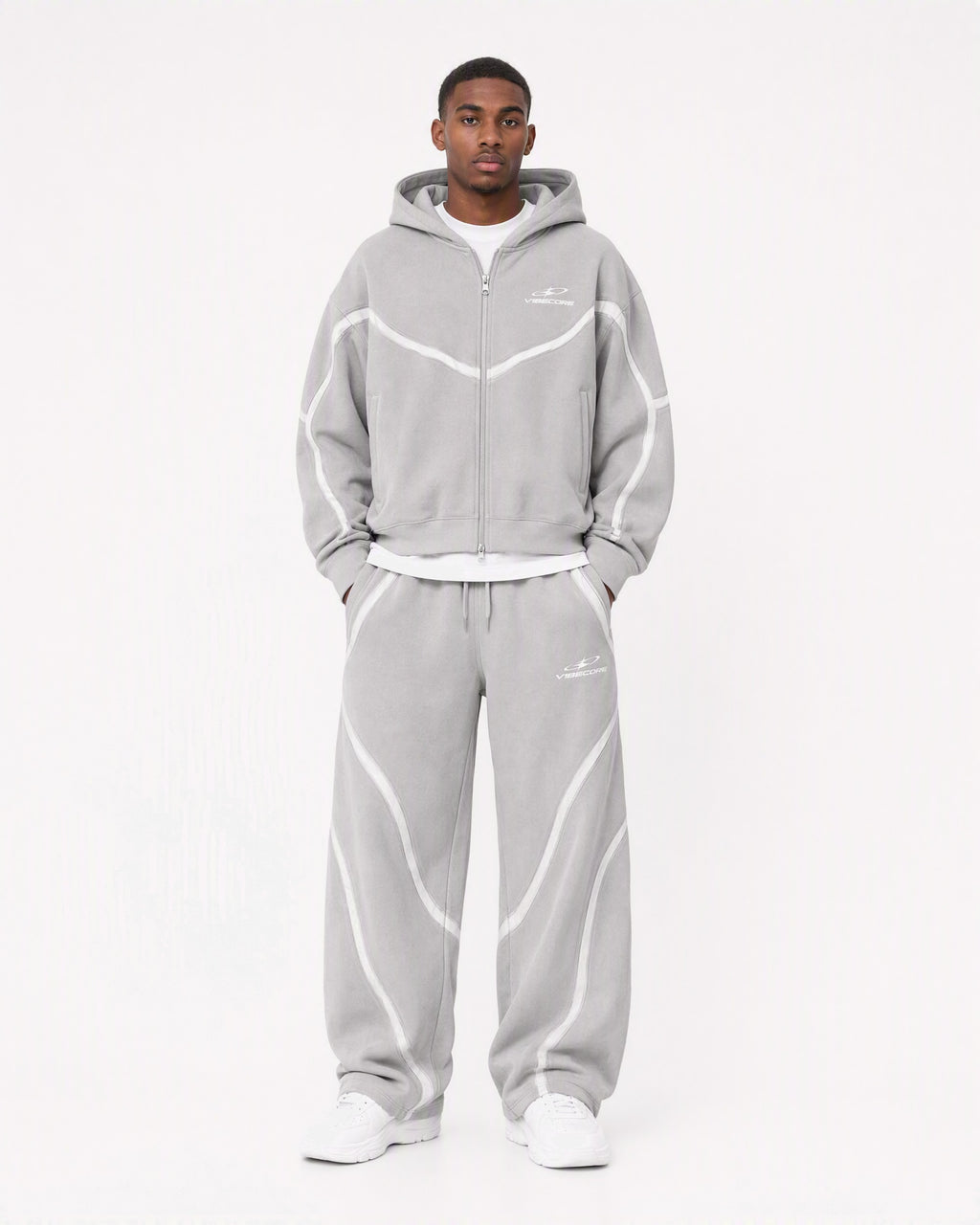 GREY ORBIT SET — worn, front view
