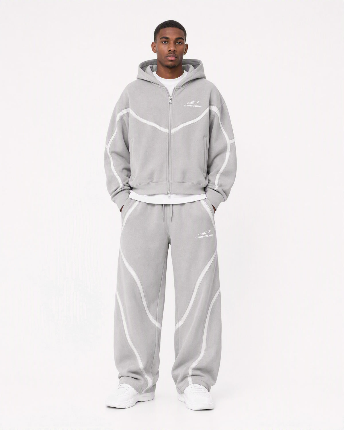 GREY ORBIT SET — worn, front view