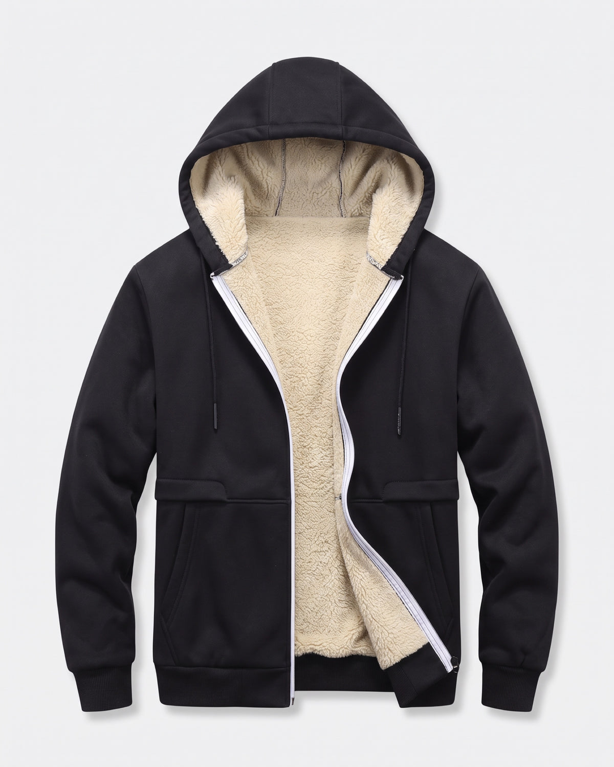 SHERPA-LINED ZIP HOODIE — black face