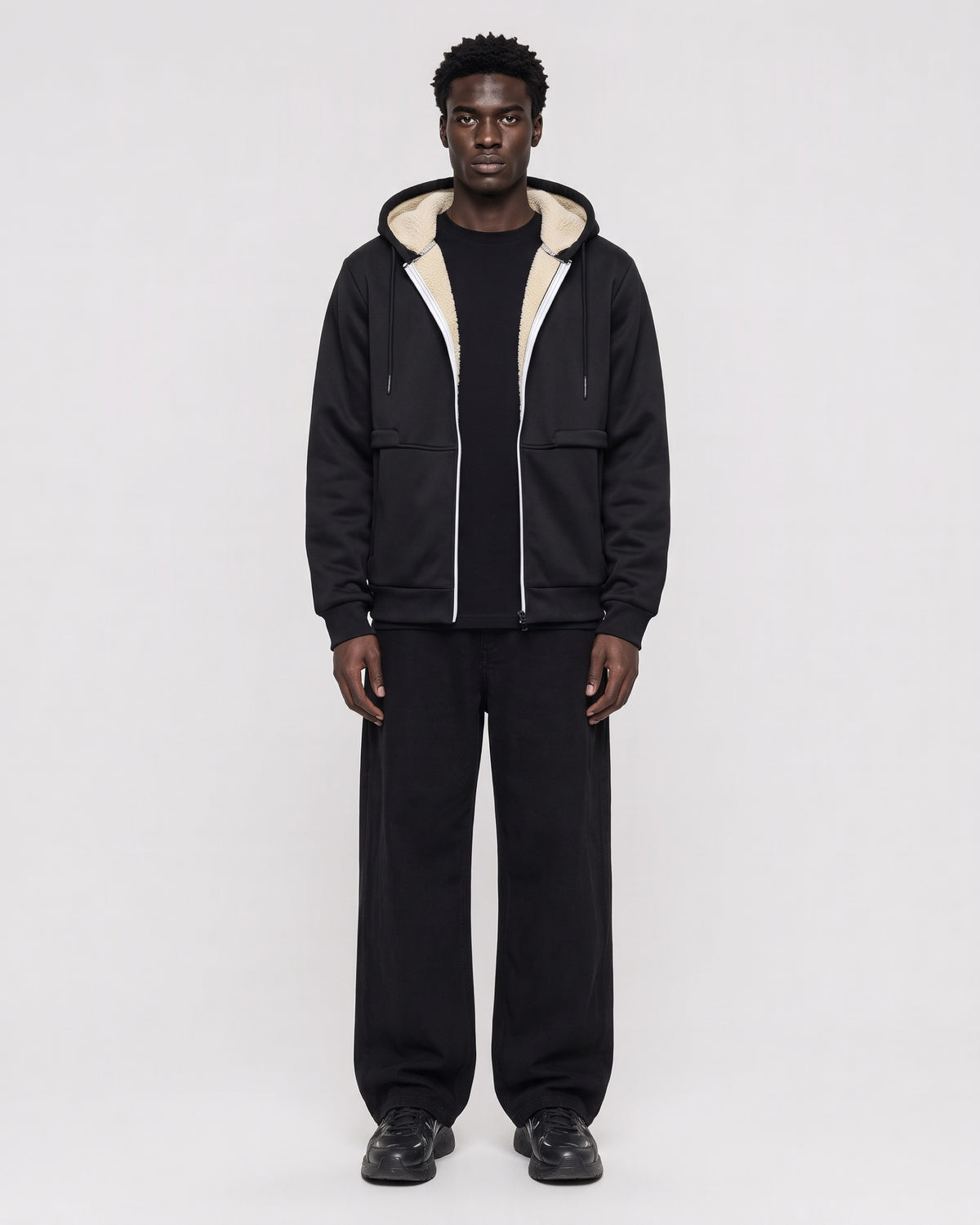 SHERPA-LINED ZIP HOODIE — black porte face