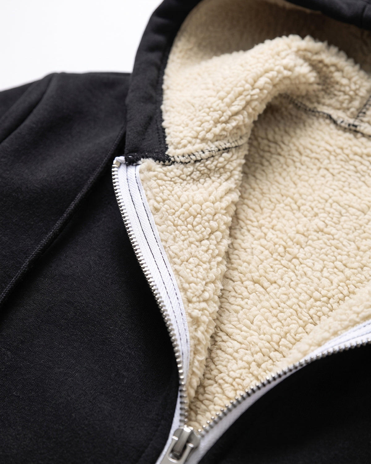 SHERPA-LINED ZIP HOODIE — black zoom sherpa