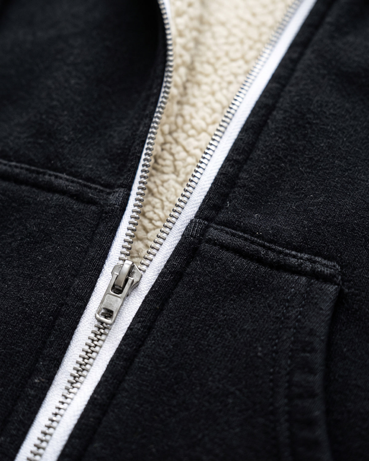 SHERPA-LINED ZIP HOODIE — black zoom zip