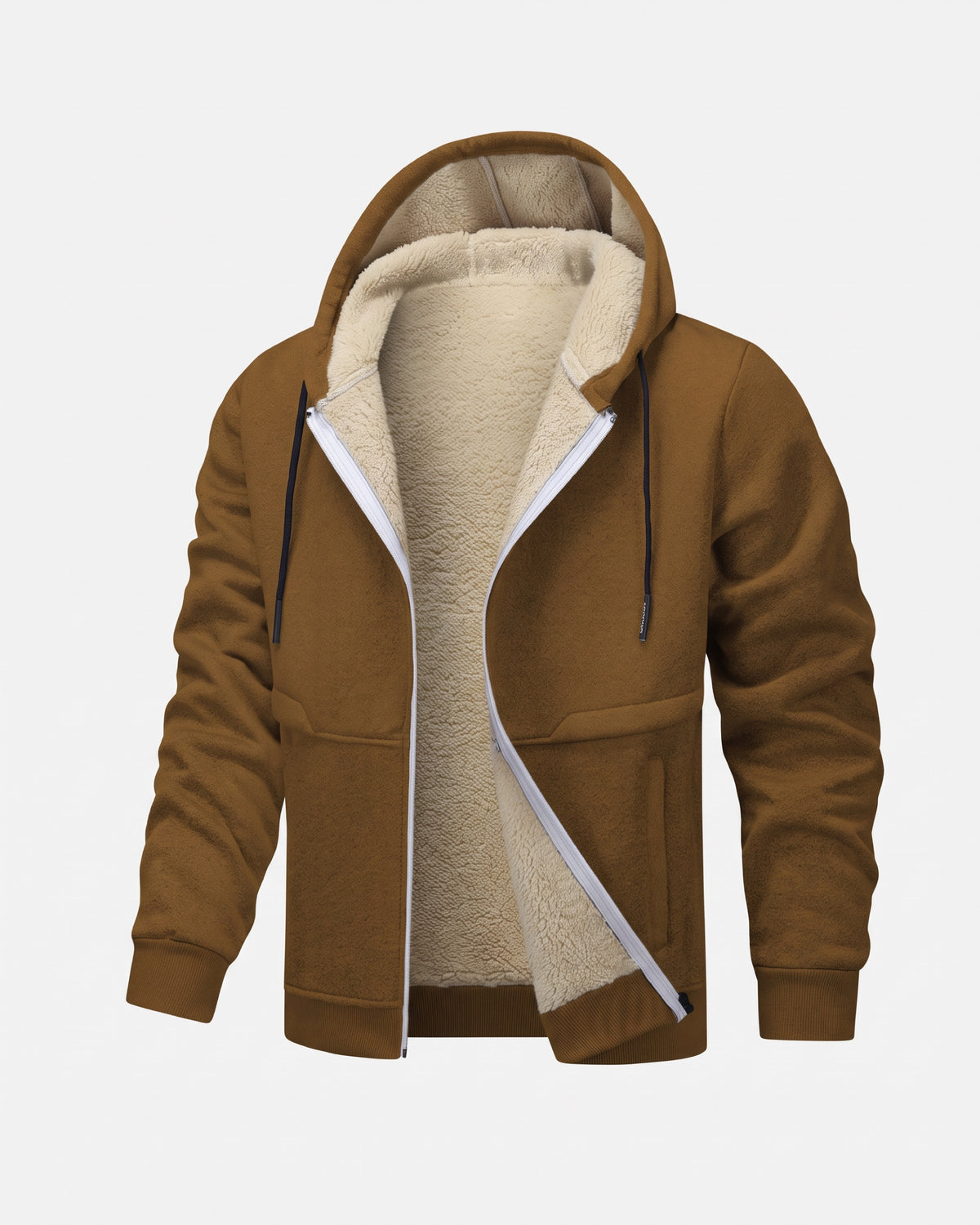 SHERPA-LINED ZIP HOODIE — brown face