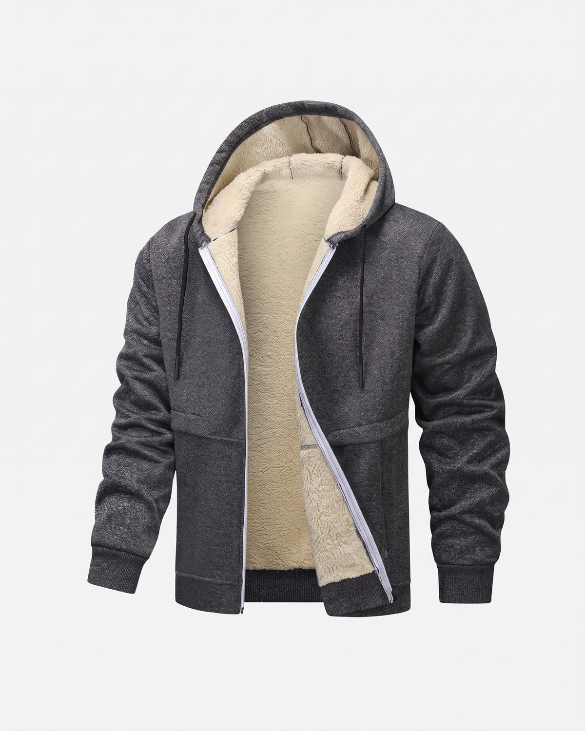 SHERPA-LINED ZIP HOODIE — dark grey face