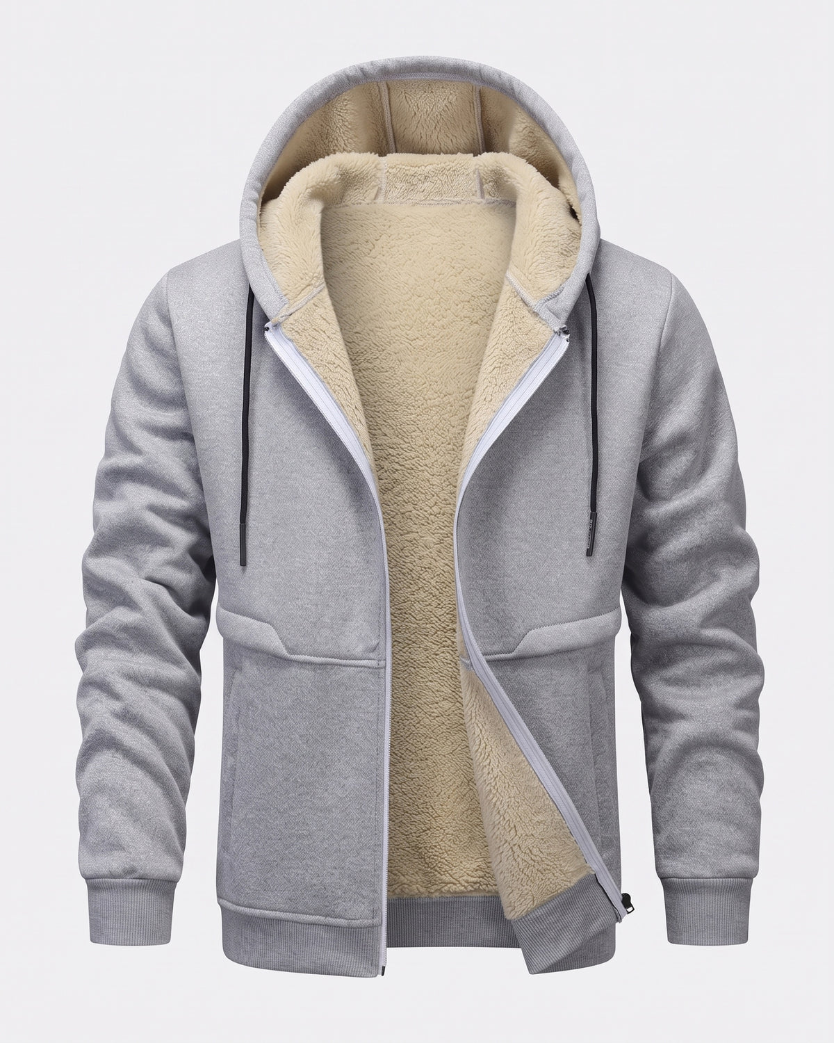 SHERPA-LINED ZIP HOODIE — light grey face