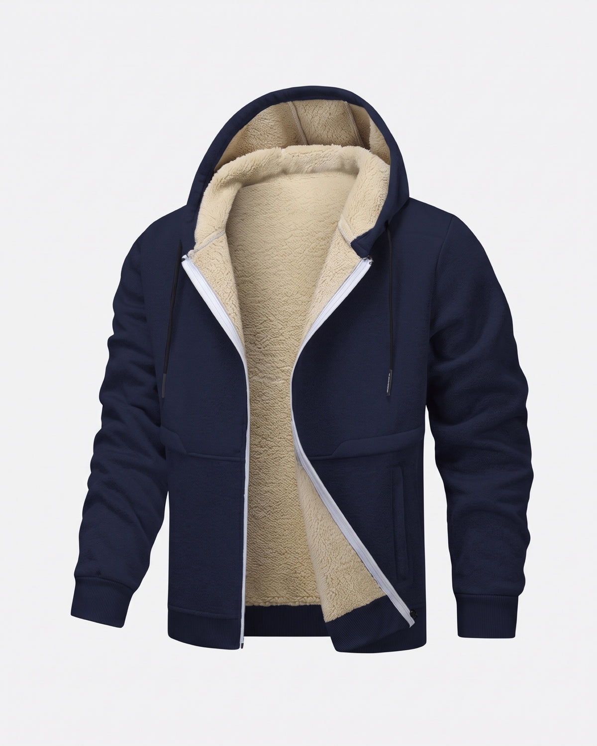 SHERPA-LINED ZIP HOODIE — navy face