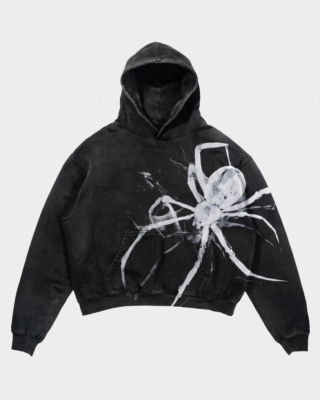 SPIDER WASHED HOODIE — spider-black-face