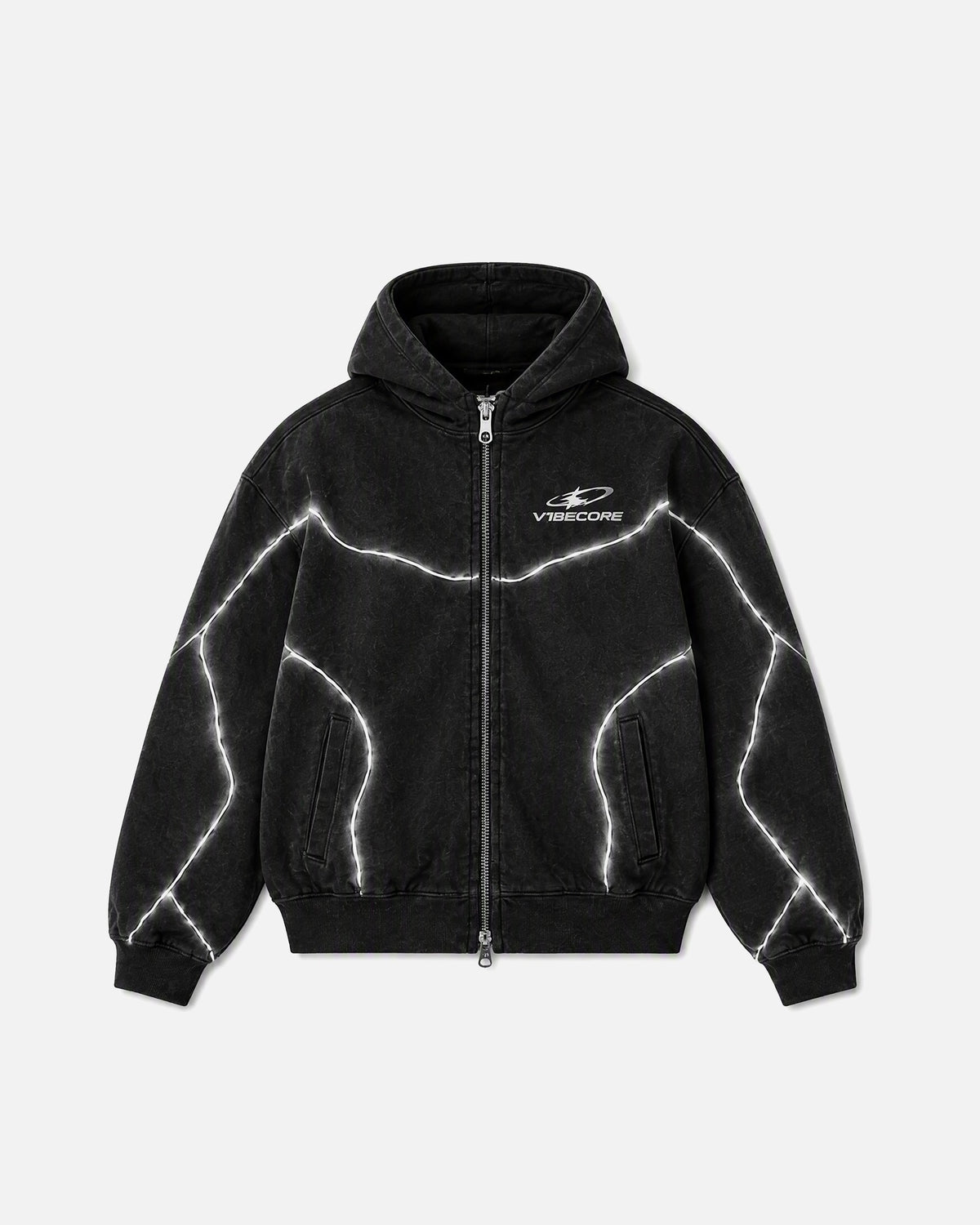 BLACK ORBIT ZIP — front view, flat lay