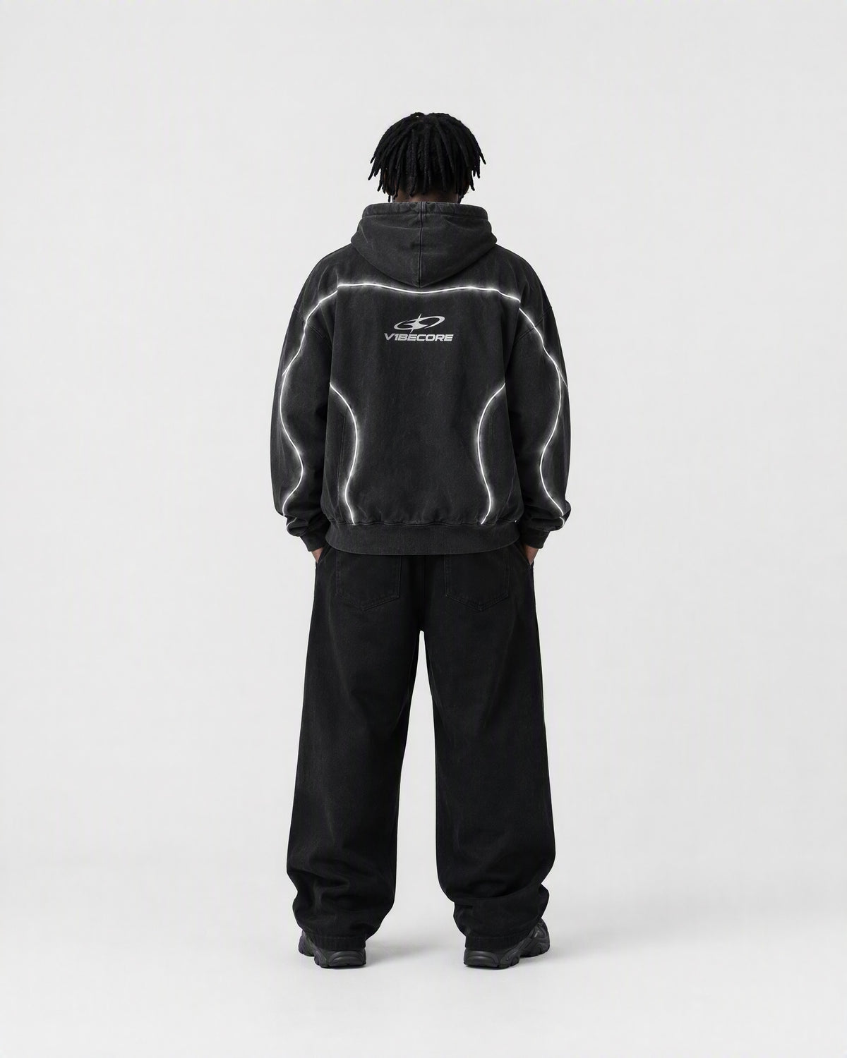 BLACK ORBIT ZIP — worn, back view