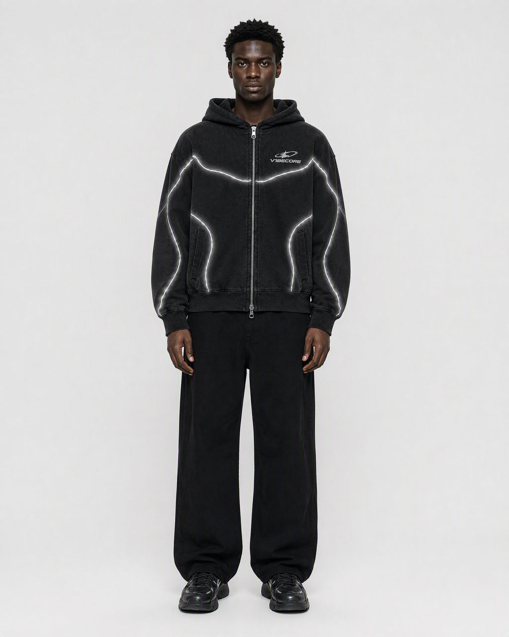 BLACK ORBIT ZIP — worn, front view