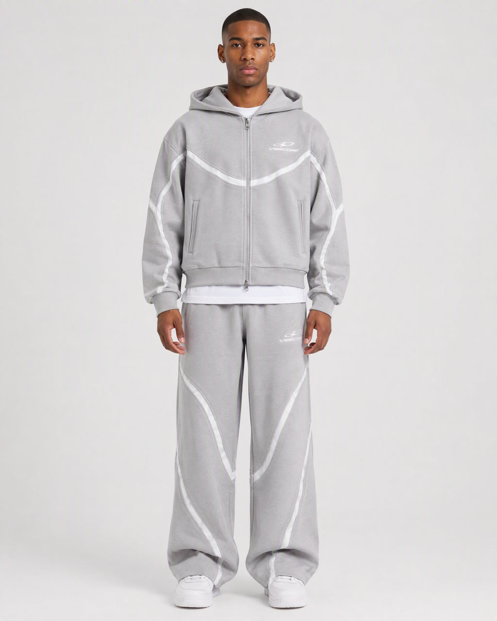 GREY ORBIT ZIP — worn, front view