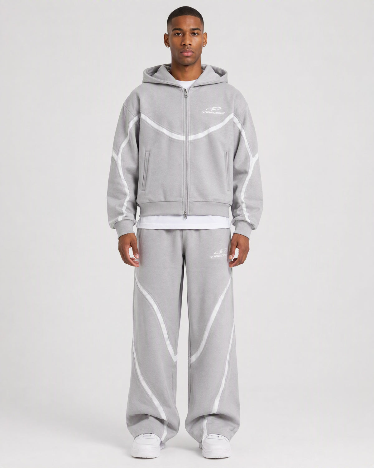 GREY ORBIT ZIP — worn, front view